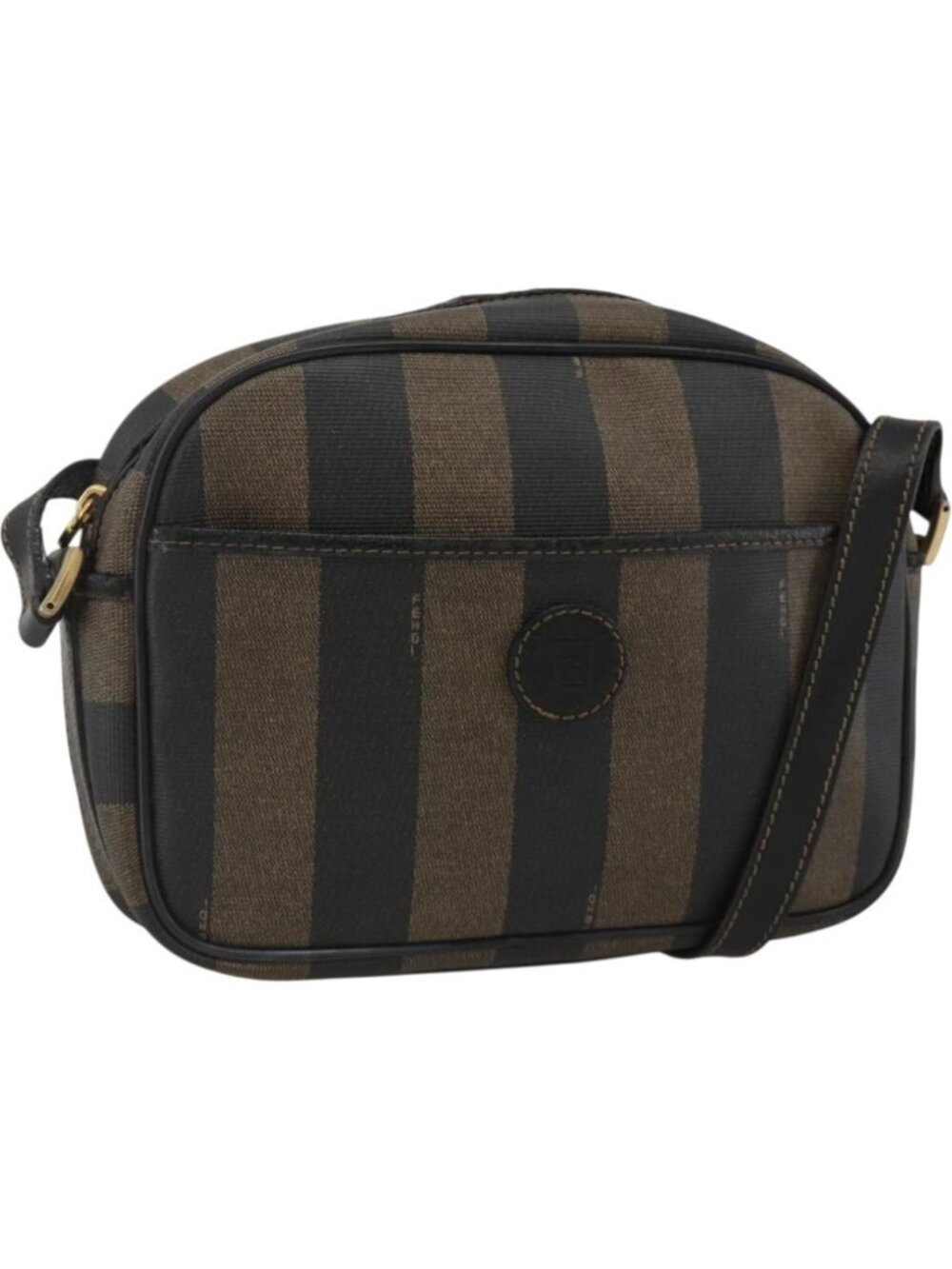 FENDI Pecan Canvas Shoulder Bag PVC Brown Black